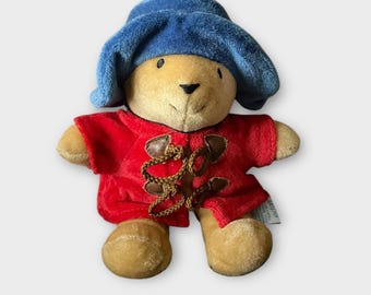 Eden Toys Paddington Bear Plush Stuffed Animal Blue Hat Red Coat 1997 7" Inches