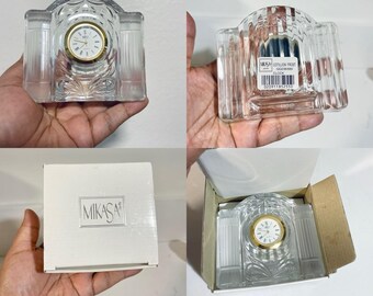 Mikasa Crystal 'Cotillion Frost' Analog Quartz Clock New In Box Vintage