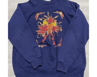 VTG Hanes Activewear Crewneck Purple Autumn Theme Graphic Print Sweatshirt XL