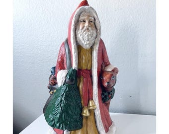 Figura navideña negra de Papá Noel del Viejo Mundo, estatua de aficionado, obra de arte vintage