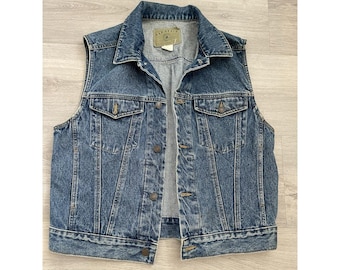 Vintage 80s Gap Denim Vest Mens Medium  Biker Rocker 100% Cotton