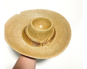 Vintage Pottery sombrero cowboy hat chip dip salsa serving Bowl made in USA