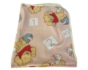 Vintage Disney Baby Winnie the Pooh Plush Blanket Pink Number Theme READ INFO