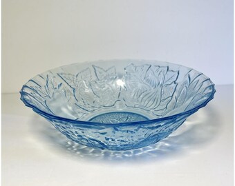 KIG Indonesia 7" Ice Blue Pressed Glass Salad Bowl Della Robbia Fruit Pattern
