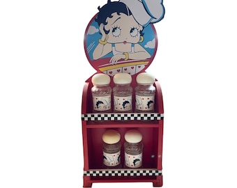 Estante de especias vintage Betty Boop 2004 Bright Ideas con frascos. Raro. Leer descripción.