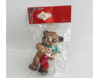 vintage flocked bear Christmas Tree ornament rare