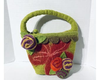 BNB 100% Wool Purse Multicolored  Bag Zip Nepal Small Unique Design