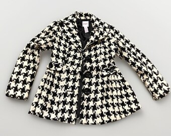 Vintage Candie's Coat Womens M Black White Houndstooth Wool Blend Peacoat Jacket