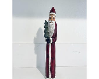 Vintage Old World Pencil Santa Holding Tree Christmas Figure 13.5"
