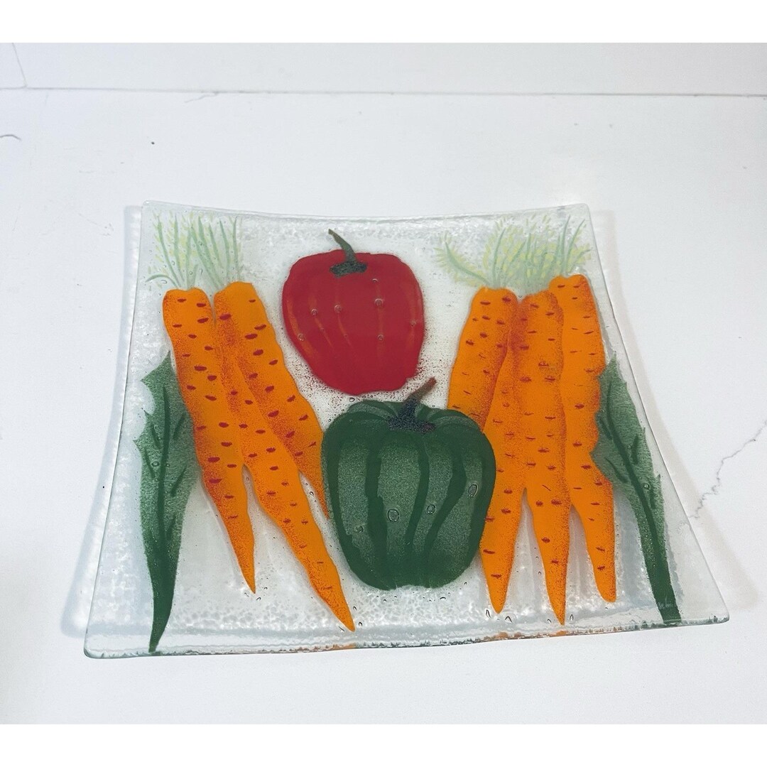 Fused Art Glass Display Plate: Carrots & Peppers Design, Handcrafted ...