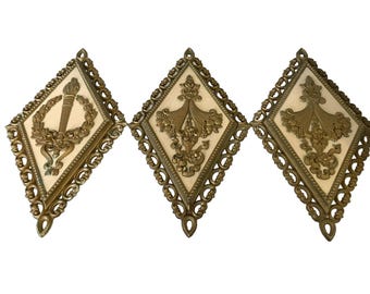 3 placas decorativas de pared vintage Mcm Homco Syroco con forma de diamante dorado, EE. UU. LEER DESCRIPCIÓN
