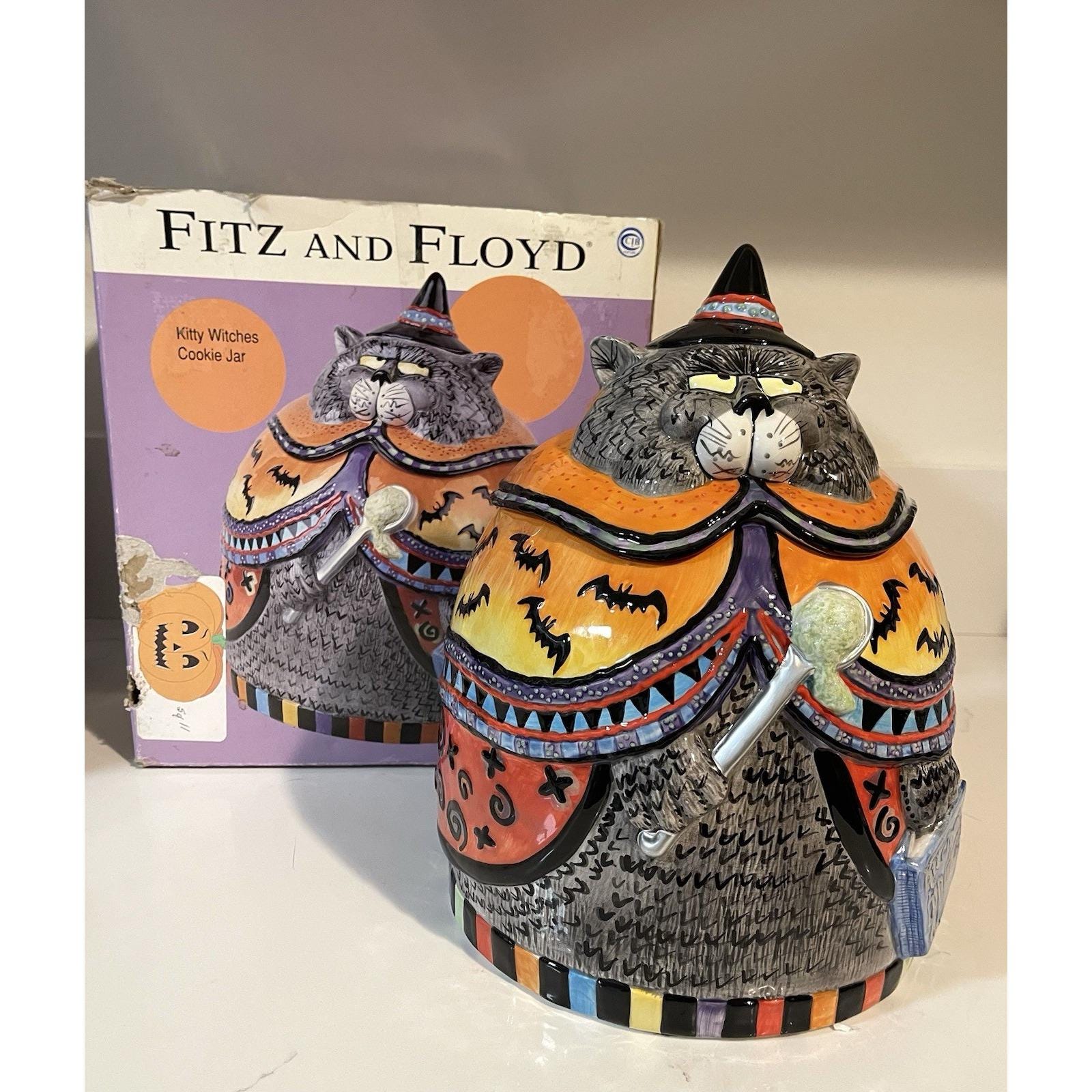 Vintage Fitz & Floyd KITTY WITCHES Whimsical Fat Cat Halloween