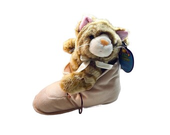 Vintage Plush KITTY CAT In Shoe Orange/White Tabby Cat Pink Ears Fun Street RARE