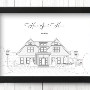 House Drawing, Drawing of Home, House Sketch, Drawing From Photo, Line Drawing of House, Illustration of House, realtor Gift for buyers