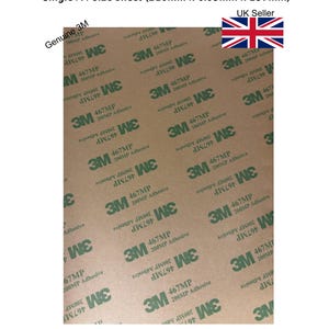 May include: A sheet of 3M 467MP 200MP adhesive transfer tape. The clear tape is an A4 size, measuring 210mm x 0.05mm x 297mm. The sheet has multiple 3M logos and product information printed on it. The words "Genuine 3M" are also visible.