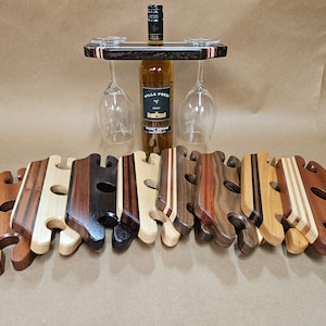 Handcrafted Wood Wine and Glass Caddy: Unique Color Variations