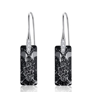 Black Crystalline Earrings, Swarovski Crystals, 925 Sterling Silver, Drop Earrings for Women, Jewelry Gift, Hypoallergenic, Nickel Free