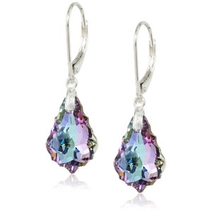 Vitrail Light Crystal Earrings, Blue & Purple Swarovski Crystals, Dangle Earrings for Women, 925 Sterling Silver, Hypoallergenic Jewelry