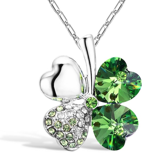 Sterling Silver Four Leaf Clover Best Friends Charm Necklace With Green  Swarovski Crystal Heart Dangle, Good Luck Shamrock, Birthday Gift - Etsy