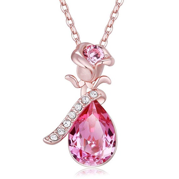 Crystal Rose Necklace Pink Swarovski 