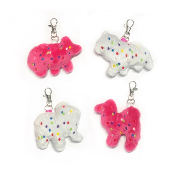 Animal Cracker Frosted Circus Cookie Plush Keychain Pink White Cute Fluffy Pastel Circus Clowncore Carnival Pastel Kawaii Sprinkles
