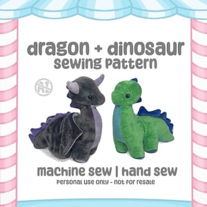 Dragon Dinosaur Plush Sewing Pattern Easy Fantasy Minky Fabric Toy Stuffie (Digital Download)