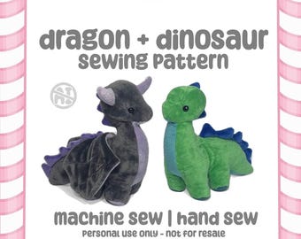 Dragon Dinosaur Plush Sewing Pattern Easy Fantasy Minky Fabric Toy Stuffie (Digital Download)