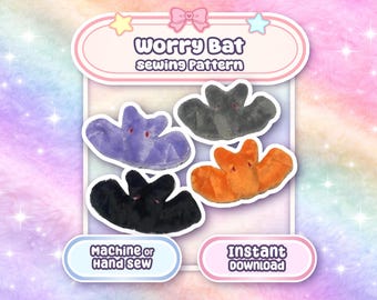 Worry Bat SEWING Plush Pattern Halloween Pattern Creepy Cute Kawaii Tiny Plush | Machine or Hand Sew (Digital Download)