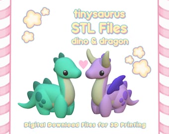 Tinysaur Tiny Dinosaur Dragon Kawaii Resin STL Files 3D Print Figurine Decoration Cute