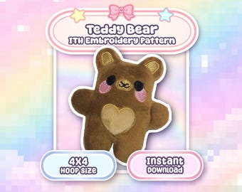 Tiny Teddy Bear ITH Embroidery Machine Plush Pattern (4x4) (Digital Download)