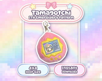 Y2K Virtual Pet ITH Embroidery Machine Plush Pattern Kawaii Keychain (4x4) (Digital Download)
