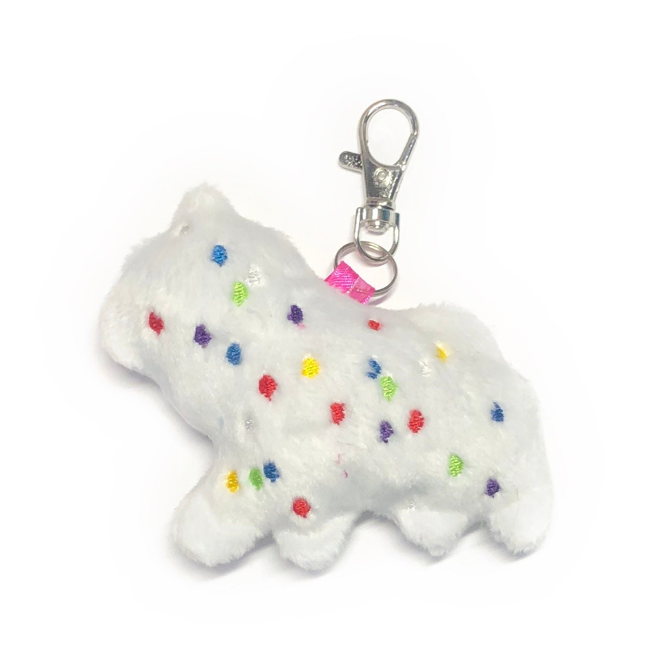 Animal Cracker Plush Keychain Pink & White Circus Cookie, Kawaii