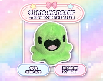 Kawaii Green Slime Monster Embroidery Machine Pattern Video Game Monster Kidcore Plush (4x4 ITH Digital Download)