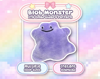 Purple Blob Monster Embroidery Machine Pattern Kawaii Plush (4x4 5x7 6x10) (Digital Download)