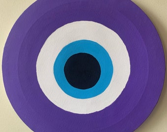 Evil eye painting for protection 30x30cm framed canvas