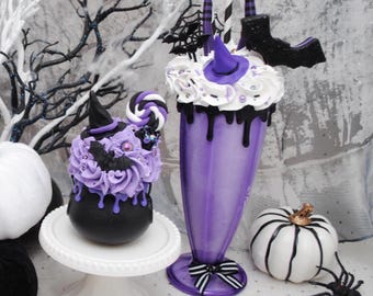 Faux Wicked Witch Milkshake, Cauldron Cupcake & Cookie Set - Fake Halloween Decor, Photo Props