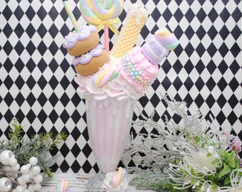 Pastel Candyland Faux Milkshake with Spoon - Fake Doughnuts & Cookies Dessert, Photo Props