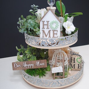 Home Tier Tray Bundle - Our Home Tier Tray Decor, Family Home Decor, Our Happy Place, 3D Farmhouse Mini Sign, Mini Sack, Home Sweet Home