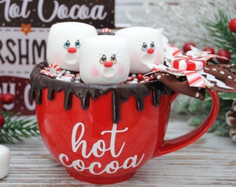 Whimsical Christmas Hot Cocoa Mug with Faux Marshmallows - Peppermint Candies Decor, Photo Props, Fake Drink