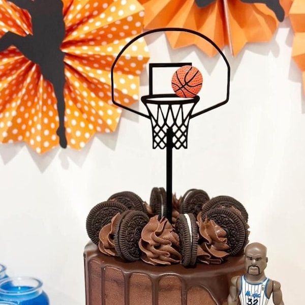 Acrylic Basketball Hoop Cake Topper - 3D Basketball Cake Topper Curved or Rectangle Backboard, Basketball Party Decor, Sneaker Cake Decor