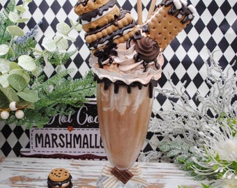 Faux Ice Cream Cookies Milkshake - Fake Chocolate Drink with Spoon, Photo Props