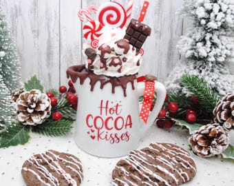 Faux Hot Cocoa Kisses Set - Chocolate Peppermint Candy Cane Christmas Decor, Photo Props