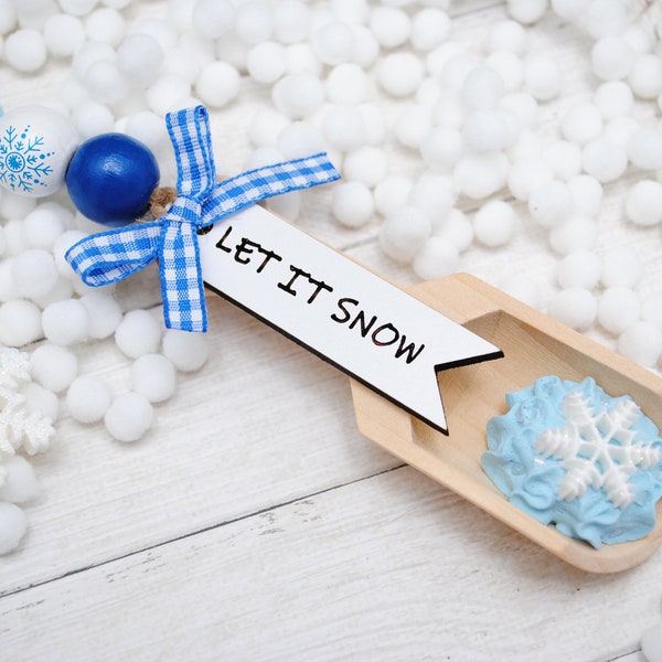 Hello Winter Tier Tray Decor - Let It Snow Wooden Scoop Bead Garland, Christmas Tier Tray Decor, Snowflakes Bead Decor, Winter Wonderland