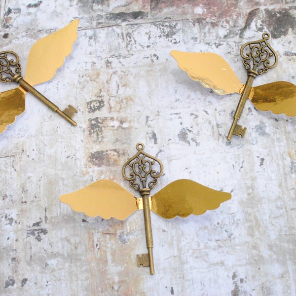 3pcs Skeleton Metal Key Charms Pendant - Harry Potter, Alice In Wonderland Tea Party, Scrapbooking Craft Key - 7cm x 2.2cm Bronze Keys Only