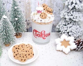 Faux Milk & Cookies Set - Glass Jar with Mini Cookie Plate, Santa Christmas Decor