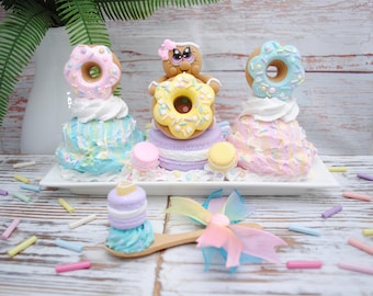 Faux Gingerbread Doughnut Sundae - Fake Ice Cream Dessert with Spoon, Macaroon Cookies