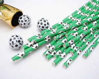 25pcs Soccer Ball Print Paper Straws - Soccer Birthday Party, Kids Sports Party, World Cup, Game On, Goal Keeper, Kickin It Party Decor