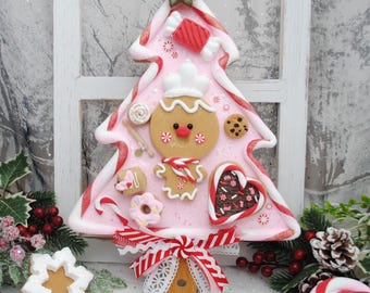 Fake Christmas Tree Cutting Board - Gingerbread Man Cookie Decor, Peppermint Candyland, Photo Props