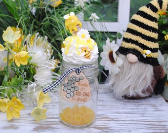 Honey Bee Glass Lolly Jar - Bumble Bee Candy Glass Treat Jar, Thank You For Bee-ing So Great, Teacher Lolly Jar, Educator Appreciation Gift