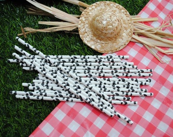 25pcs Cow Print Paper Straws - Old McDonald Farm Birthday Party, Cowboy Birthday, Farmer Tractor Party, Barnyard 1st Birthday, Animals Theme